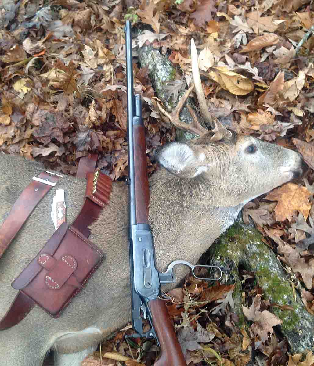 This young whitetail buck was taken with a Model 1886 .45-70 and black powder loads on the next-to-last day of the 2017 Kentucky deer season.